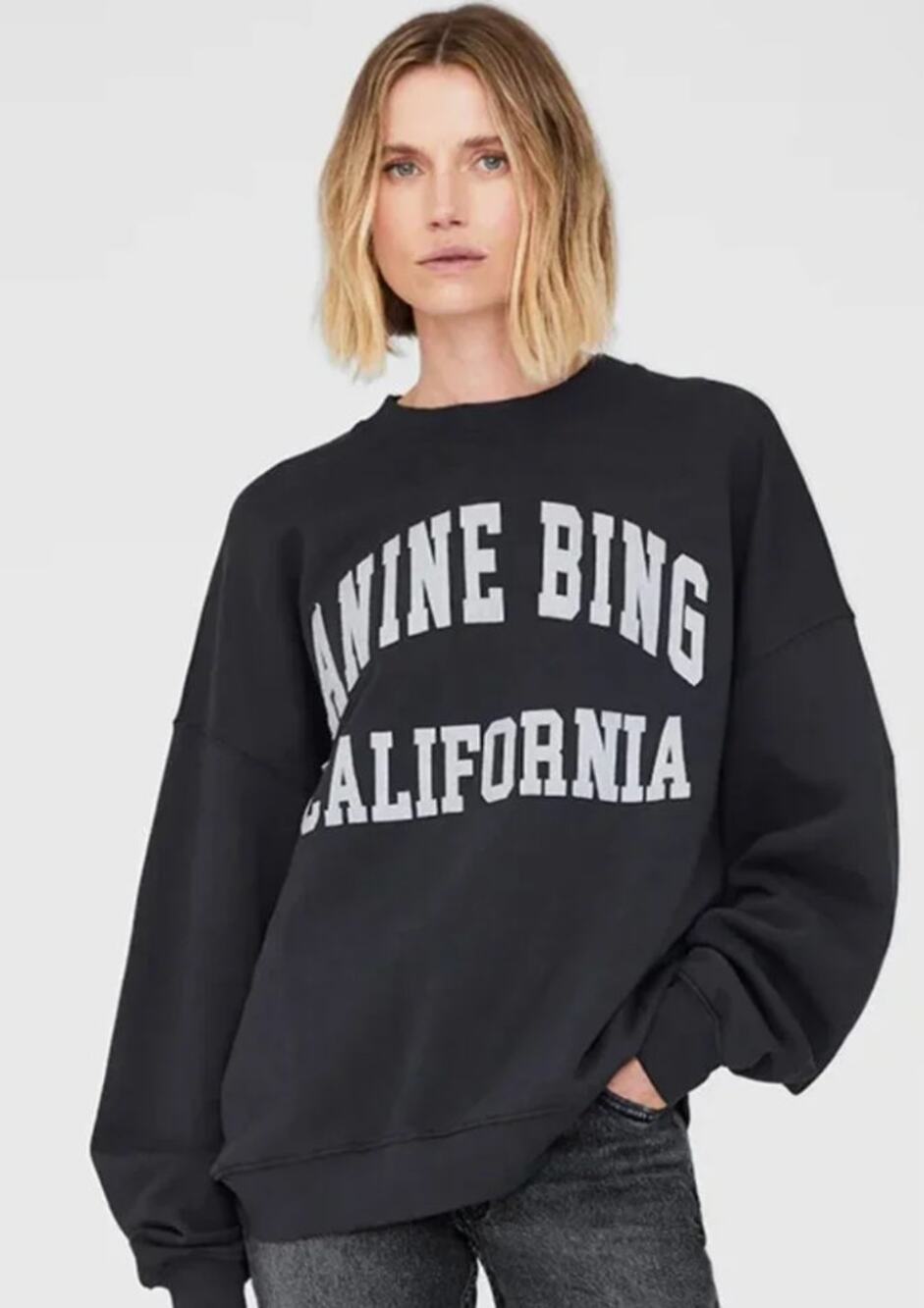 Anine Bing NEW Miles California Vintage Black Crewneck Sweatshirt, S/M